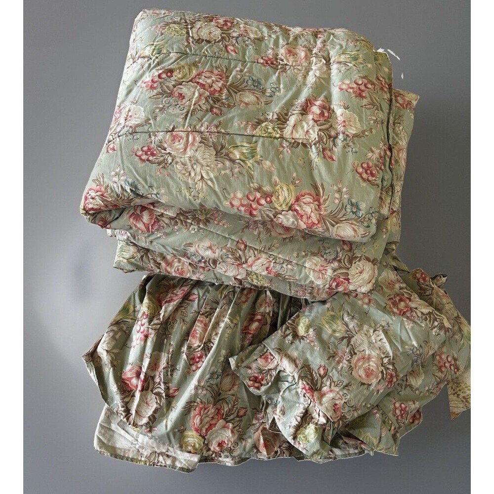 Ralph Lauren Charlotte Full Comforter 4 Piece Set Dust Ruffle 2 Shams Sage Green - Picture 2 of 13